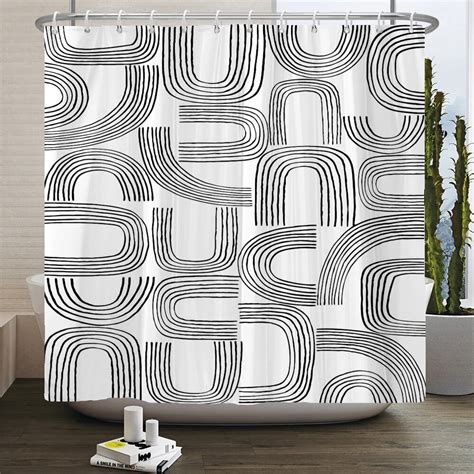 Black And White Geometric Pattern Shower Curtain Bathroom Waterproof