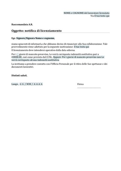 Lettera Di Licenziamento Modello Onlyoffice