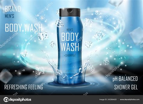 Cooling Men S Body Wash Gel With Splashing Water And Ice Cubes Elements Realistic Body Wash Ad