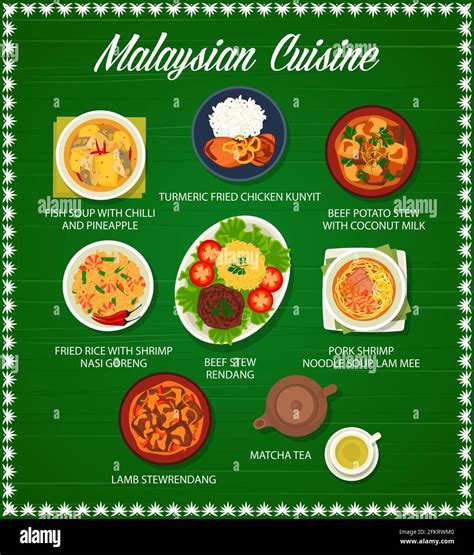 Malaysian food and Asian cuisine menu dishes, vector lunch and dinner ...