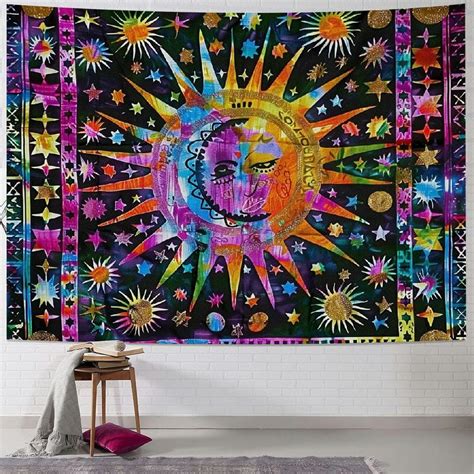 Bciig Tapestry Wall Hanging Hippie Burning Sun And Moon Meditation