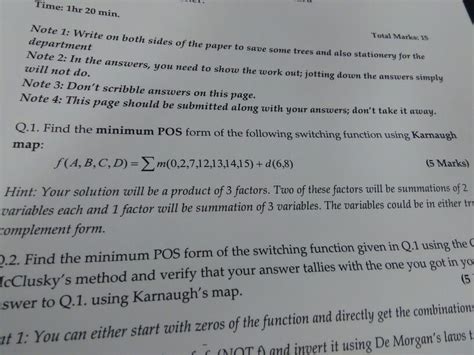 Solved Time 1hr 20 Min Total Marks 15 Note 1 Write On