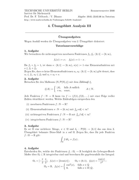 4 Übungsblatt Analysis III TU Berlin