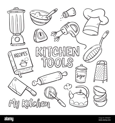 Doodle utensilios de cocina y electrodomésticos Linda ilustración con