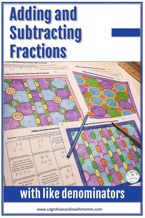 Adding And Subtracting Fractions With Like Denominators Color By Number