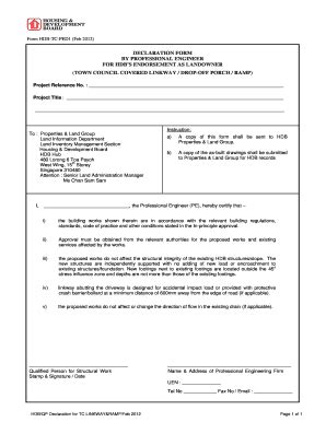 Fillable Online Www20 Hdb Gov DECLARATION FORM BY PROFESSIONAL ENGINEER