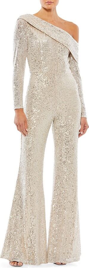 Mac Duggal Ieena Sequin One Shoulder Long Sleeve Jumpsuit Shopstyle