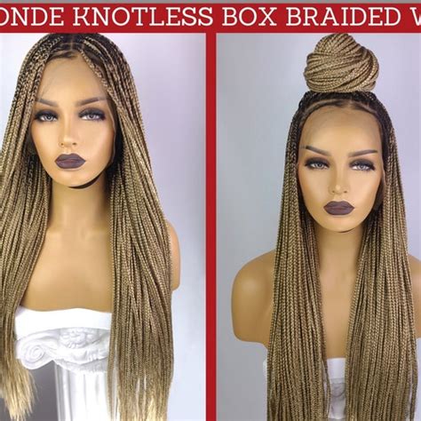 Ombre Knotless Box Braided 13X4 Lace Frontal Wig 24 Inches Etsy