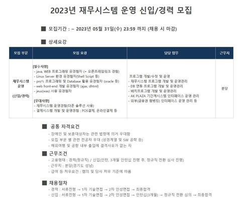 2023년 재무시스템 운영 신입경력 모집 공모전 대외활동 링커리어