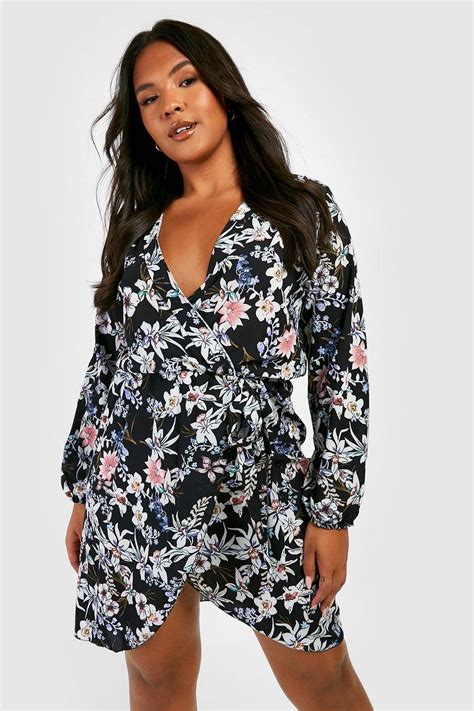 Plus Floral Wrap Dress Boohoo Uk