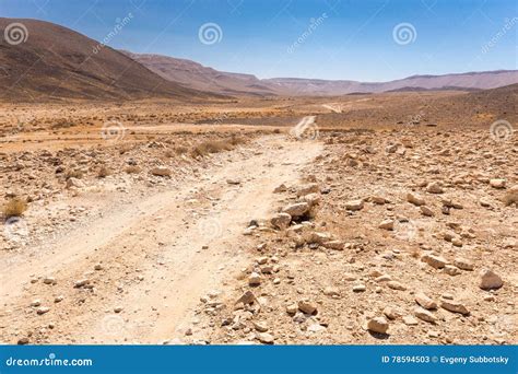 Road Trail Desert Crater Stone Walls Landscape Middle East Stock