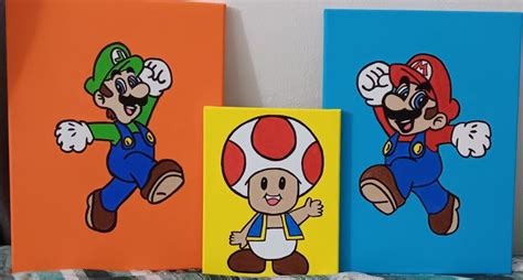 Three Paintings Of Mario And Luigi On Canvass