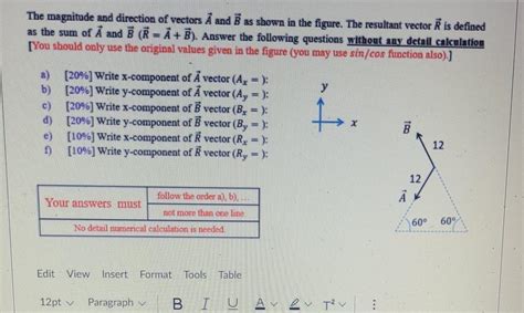 Solved The magnitude and direction of vectors A and B as | Chegg.com