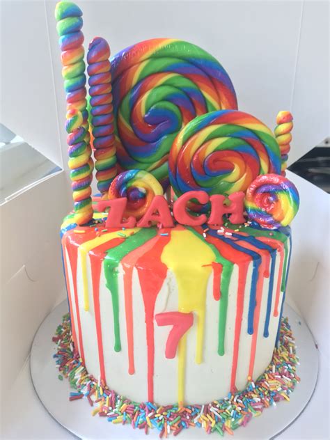 Rainbow Lollipop Drip Cake Lollipop Cake Drip Cakes Tiered Cakes