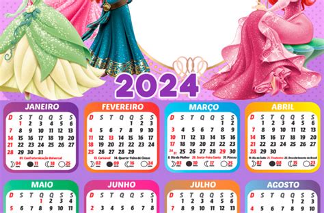 Moldura Calendário 2024 Princesas Glamour Png Imagem Legal