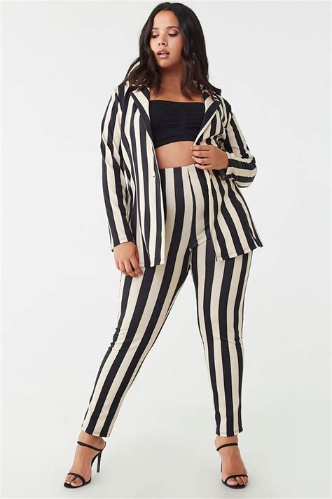 Plus Size Striped Blazer And Leggings Set Forever 21 Plus Size Outfits Striped Blazer Plus Size