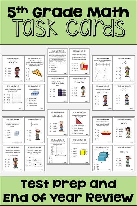 End Of Year Review 5th Grade Math Task Cards 5th Grade Math Math