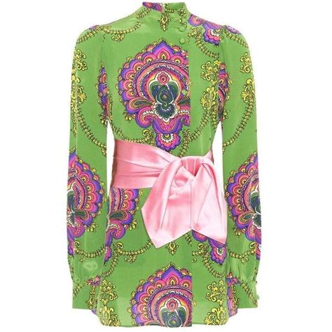 Gucci Printed Silk Top Liked On Polyvore Featuring Tops Green