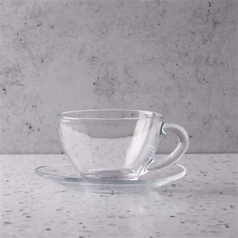 Taza y plato para té Clear Astral Nadir Marinex elaborados en vidrio