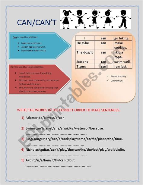 Can Can´t Esl Worksheet By Melikecomu