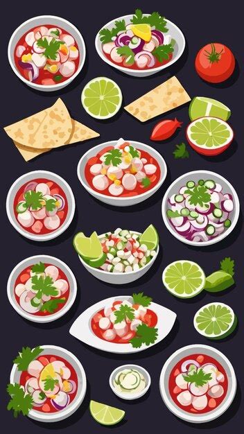 Una Colecci N De Dibujos Animados De Ceviches Obra De Arte De