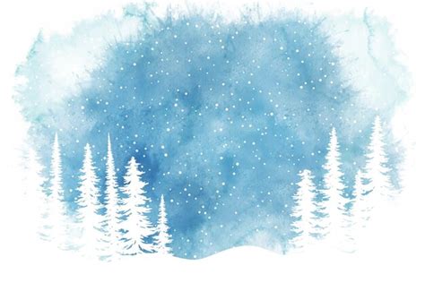 Premium Vector Hand Painted Watercolour Winter Landscape With Snow