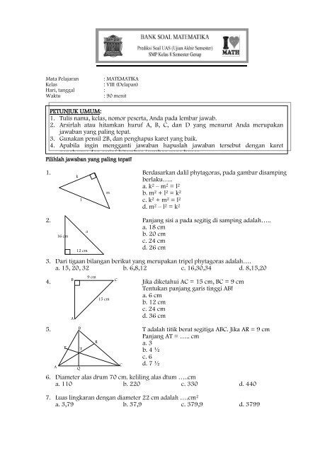 Prediksi Soal Uas Matematika Smp Kelas 8 Semester Genap Bsm