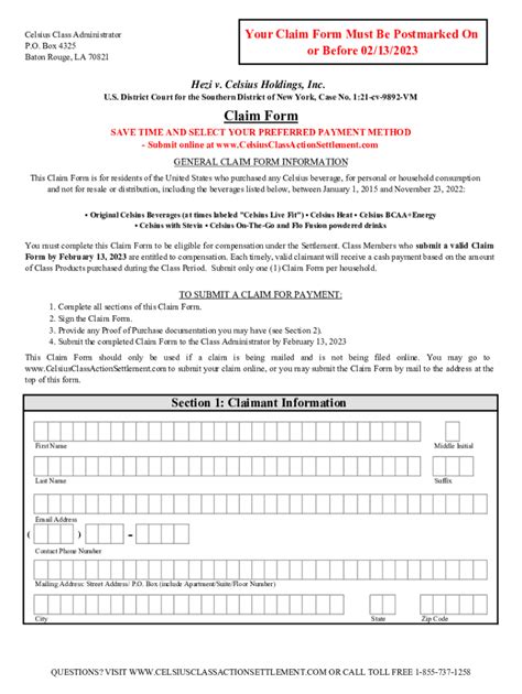 Fillable Online Celsius Paper Claim Form Fax Email Print Pdffiller