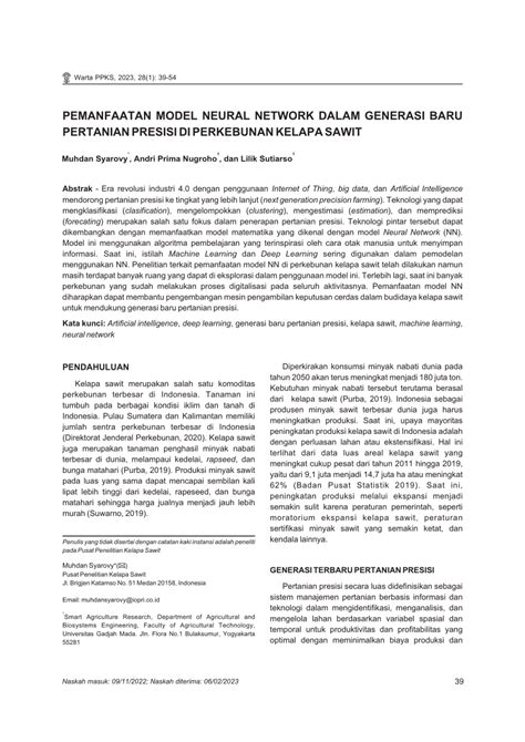 PDF PEMANFAATAN MODEL NEURAL NETWORK DALAM GENERASI BARU PERTANIAN