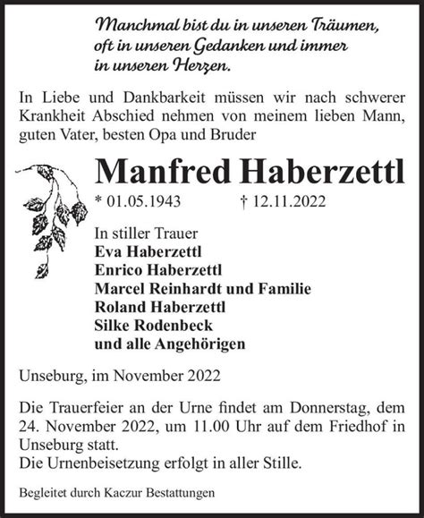 Traueranzeigen Von Manfred Haberzettl Abschied Nehmen De