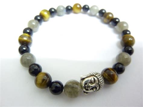 Bracelet Protection Bouddha Oeil De Tigre Labradorite Tourmaline Noire