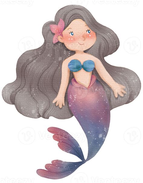 Watercolor Cute Mermaid Clipart Png Png