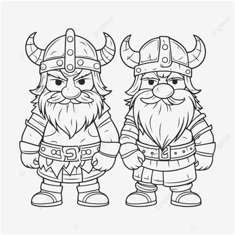 Two Viking Characters Outline Sketch Drawing Vector Vikings Drawing