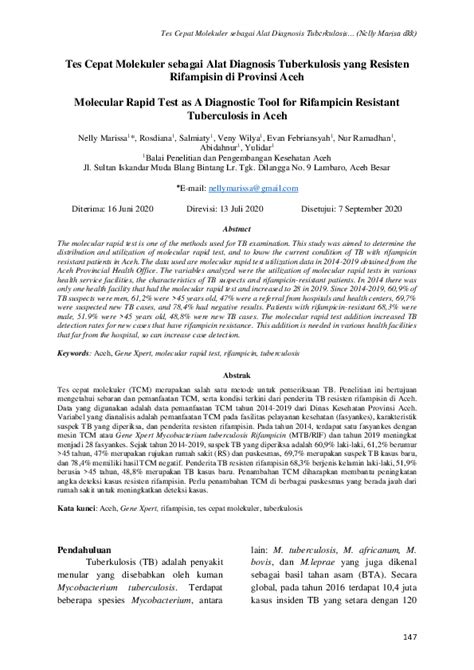 Pdf Tes Cepat Molekuler Sebagai Alat Diagnosis Tuberkulosis Yang Resisten Rifampisin Di