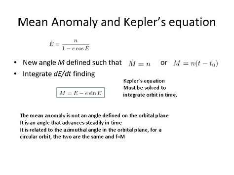 Eccentric And Mean Anomalies Keplers Equation F G