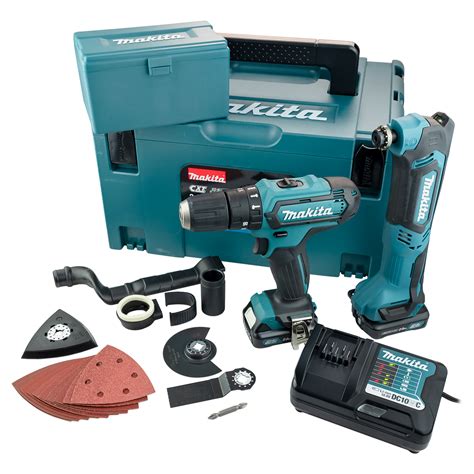 Makita Clx Ajx V Cxt Slide Twin Pack Hp D Combi Drill Tm D