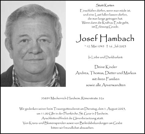 Traueranzeigen Von Josef Hambach WirTrauern