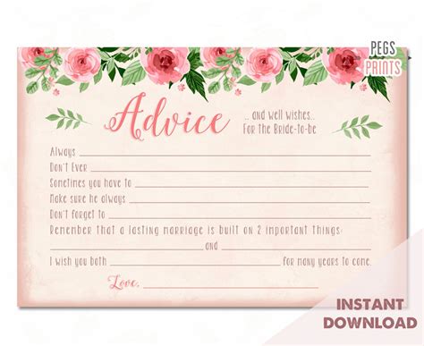 Bridal Advice Cards Instant Download Advice For The Etsy