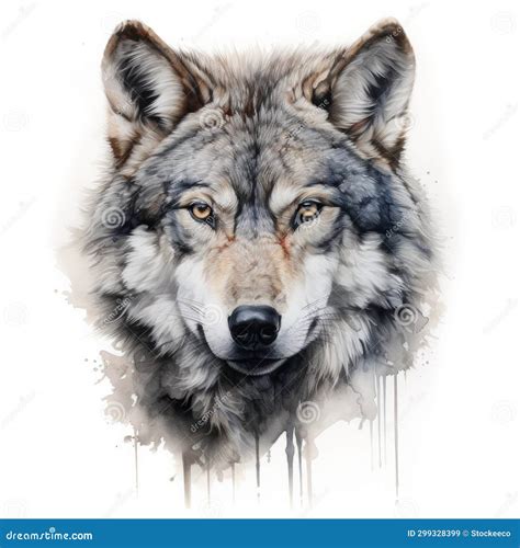 Realistic Watercolor Portrait Of A Wolf Head In Uhd Stock Illustration