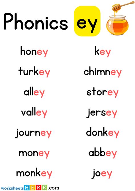 Spelling Phonics 'ey' Sounds PDF Worksheet For Kids - WorksheetsHere.com