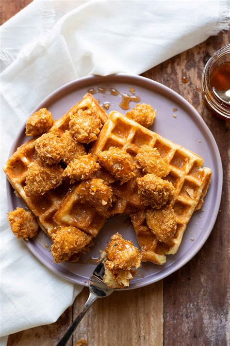 Crispy Baked Chicken And Waffles With Sriracha Honey Modern Crumb