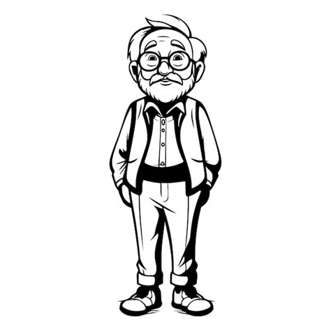 Ilustración vectorial de un anciano con gafas y bata de laboratorio