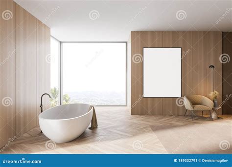 Badkamer Van Hout Met Kuip En Poster Stock Illustratie Illustration