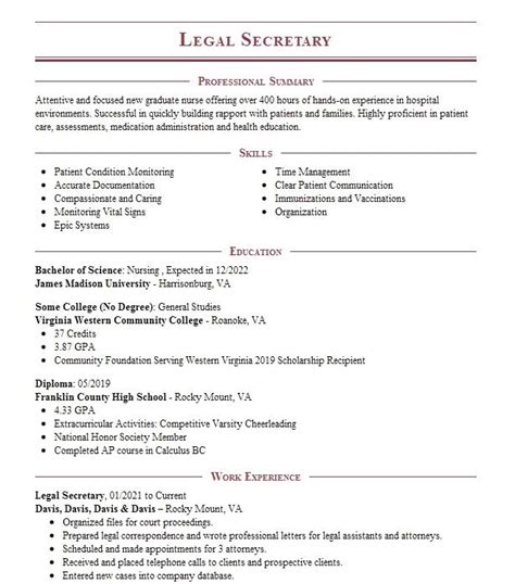 Legal Secretary Resume Example