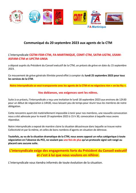 Grève générale illimitée à la CTM à compter du 25 septembre 2023 à l