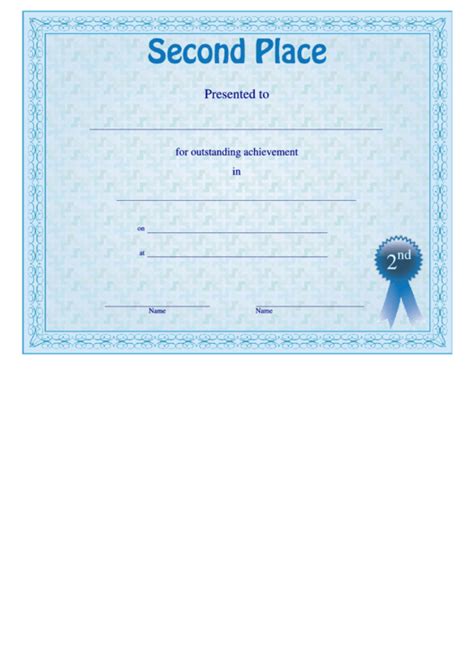 Second Place Certificate Template Printable Pdf Download