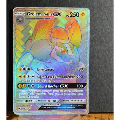 Carte Pokémon Grolem d Alola GX 250 PV 113 111 SL04 Invasion Carmin