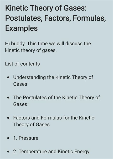 SOLUTION Kinetic Theory Of Gases Postulates Factors Formulas Examples