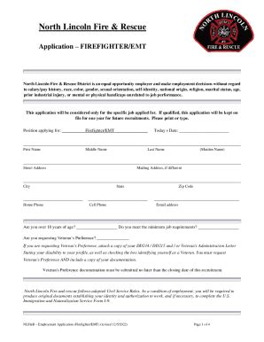 Fillable Online Employee Ff Emt Ff Paramedic Application Pdf