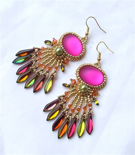 Beaded Earrings Tutorial Dangle Earrings Pattern Beading Etsy